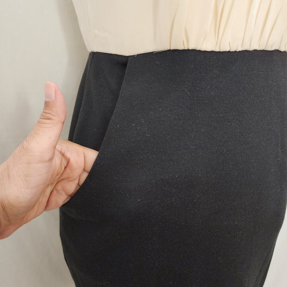 NWT Ark & Co Cream Black Pockets Straps Bodycon Cocktail Dress, Small - Picture 3 of 8